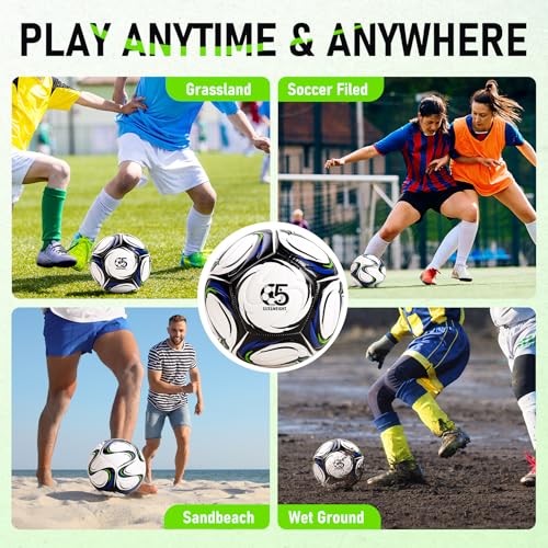 Soccer Ball Size 5 Size 4 with Pump Deflated, Official Size and Weight Long-Lasting Soccer Ball for Youth Teens Adult, Indoor Outdoor Training Practice Ball Games Sports Soccer Gifts with Mesh Bag