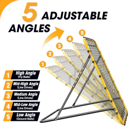 Rebound Net 3.7 x 3.7 FT, Baseball Softball Soccer Volleyball Pitching Rebounder, 5 Adjustable Return Angles, Portable Bounce Back Training Equipment
