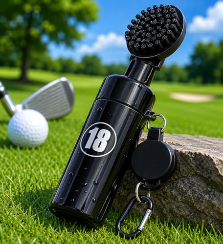 East/18 Aquabrush18 Golf Club Cleaner 4oz Pump Water Bottle Brush with Nylon Bristles, Retractor & Carabiner Clip | Lightweight, Durable & Leak-Resistant Cleaning - color: Black