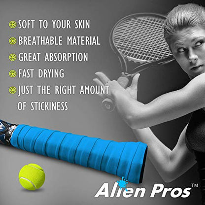 ALIEN PROS Tennis Racket Grip Tape - Precut and Dry Feel Tennis Grip - Tennis Overgrip Grip Tape Tennis Racket - Wrap Your Racquet for High Performance - color: 12-Pack Sky Blue