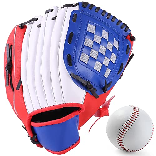 Baseball Glove,Baseball Softball Mitt with Ball for Kids Youth Adults Training and Beginner,Right Hand Throw,Left Hand Glove - color: Red, size: 12.5"