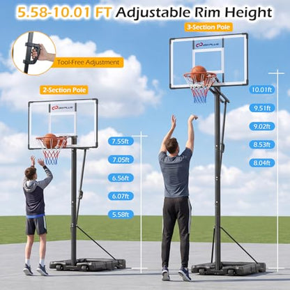Goplus Portable Basketball Hoop Outdoor for Adults, 5.6-10 FT Adjustable Basketball Hoop Goal System with Shatterproof Backboard, Shock Absorbent Rim, Fillable Base, 2 Wheels, for Backyard Driveway