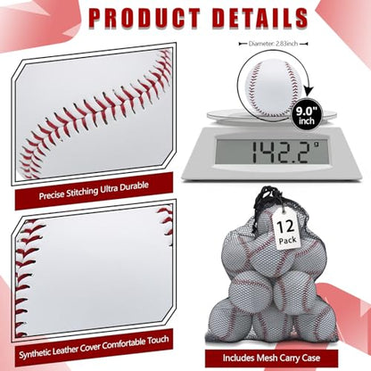 Magicorange Baseball, 12 Pack Training Baseballs Unmarked Practice Rubber Core Baseballs for Hitting, Soft Toss, Batting, Fielding, Pitching