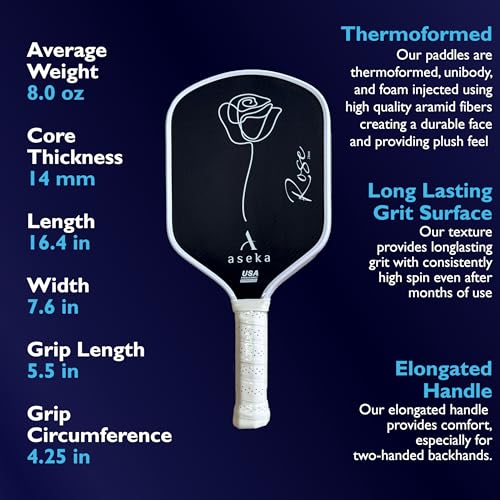 Aseka Pickleball Paddle 14mm and 16mm, Thermoformed, Unibody, Aramid, Building Courts for Schools, Read More - size: 14mm