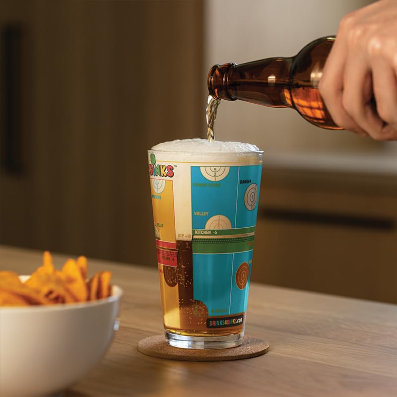 Drinks4Dinks Pint Glass Pickleball Game - Gifts for Pickleball Players Drinking Game with A Pickleball Twist and Beer Cups 2 Pack