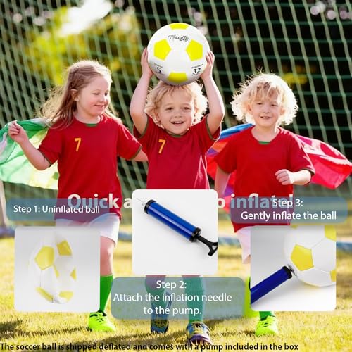 Soccer Ball Size 3 with Pump Needle, Size 3 Trainning Classic White Black Thicker PU Tight Weaved Suitable for Youth Boy League Game Trainning - color: White+Yellow