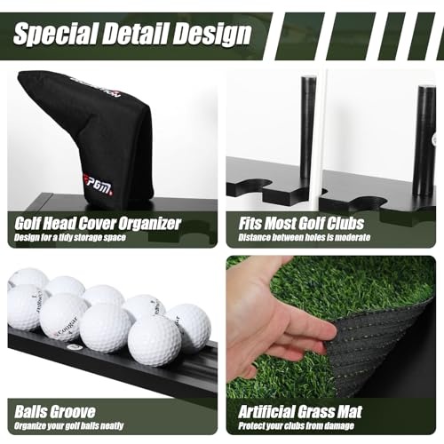 Golf Putter Stand, Premium Wooden Golf Club Rack for 6 Clubs, 18 Balls & 3 Putter Covers Storage, Golf Putter Stand, Floor Display Rack for Indoor Home Office Club Simulator