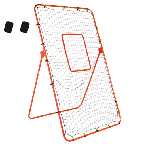 Volleyball Rebounder Net - 4x7ft with 5 Adjustable Angle for Throwing and Pitching Practice,Baseball, Softball and Lacrosse Including a Pair of Wrist Guards