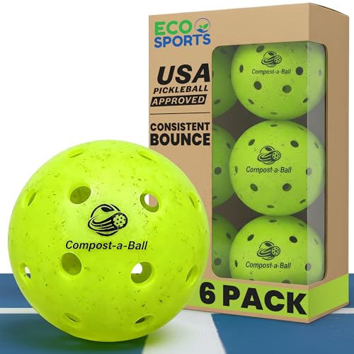 Eco Sports Pickleball Balls Outdoor – Pack of 6, 40 Hole Regulation Outdoor Pickle Balls for Training and Matches – USAPA Approved