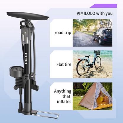 Bike Floor Pump, Bicycle Pump with Dual Presta & Schrader Valve Head, High Pressure Bicycle Tire Inflator, Portable Hand Air Pump for Road & Mountain Bikes, Strollers and Balls - style: Portable With Gauge