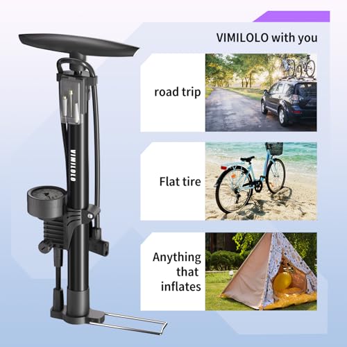 Bike Floor Pump, Bicycle Pump with Dual Presta & Schrader Valve Head, High Pressure Bicycle Tire Inflator, Portable Hand Air Pump for Road & Mountain Bikes, Strollers and Balls - style: Portable With Gauge