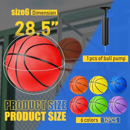 Jerify 12 Pack Official Size Rubber Basketballs for Kids Child Junior Youth Indoor Outdoor Sports Basket Balls with Pump Back to School Student Gifts Operation Christmas Bulk Items - size: Size 6, 28.5"