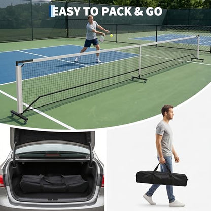Portable Pickleball Net with Wheels, 22FT Regulation Size Pickle Ball Net, Heavy Duty PE Net with Carry Bag, Easy Setup for Driveway Backyard Outdoor Court