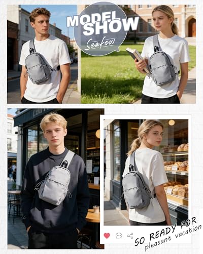 SEAFEW Small Sling Crossbody Backpack for Men Women, Lightweight Shoulder Chest Bag One Strap Back Pack for Hiking Walking Biking Travel Cycling USB Charger Port-Nylon, Grey - color: Grey