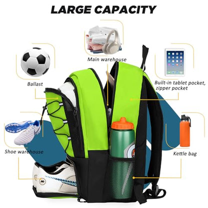 Goloni Soccer Bag, Basketball Bag with Ball Compartment & Shoe Compartment,Large Soccer Backpack for Basketball,Gym，Football - color: green