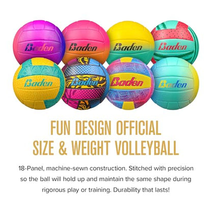 Baden | Fun Design | Official Size & Weight Indoor & Outdoor Volleyball | Bright & Beachy! Soft Touch Synthetic Leather, Durable Stitching |All Ages & Skill Levels