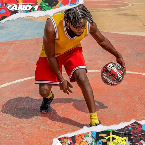 AND1 Supreme Grip Official Regulation Size 7 (29.5 inches) Rubber Basketball - Deep Channel Construction Streetball, Made for Indoor Outdoor Games
