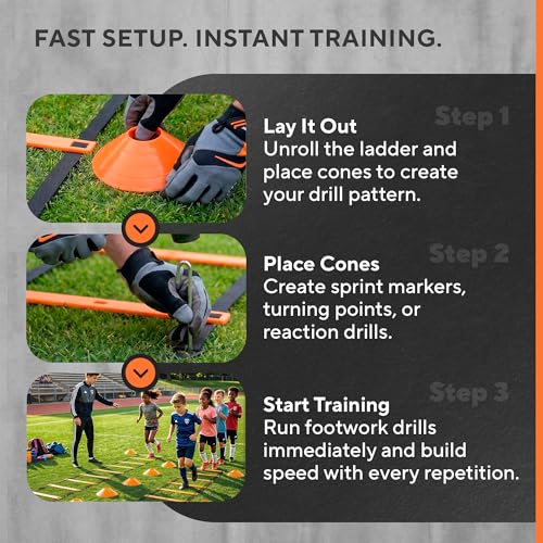 Agility Ladder Set, 12-Rung Speed Ladder + Training Cones, Soccer Training Equipment, Footwork Drills Kit, Speed & Agility Equipment, Football Practice Equipment, Basketball Gear