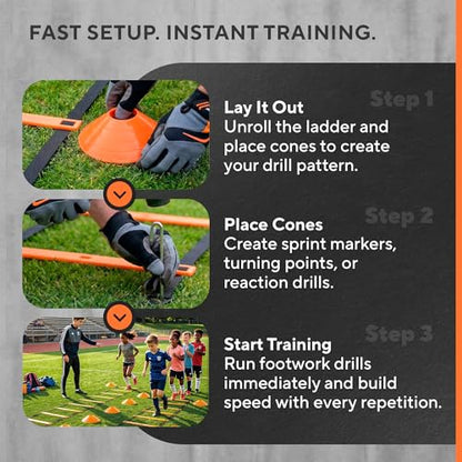 Agility Ladder Set, 12-Rung Speed Ladder + Training Cones, Soccer Training Equipment, Footwork Drills Kit, Speed & Agility Equipment, Football Practice Equipment, Basketball Gear