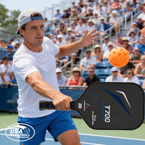 Pickleball Paddle,Pickleball Paddles-3K Raw Carbon Fiber Pickle Ball Paddle Surface with Great Grit & Spin,T700 Pickleball Racket with Excellent Power,Control and Balance,USAPA Approved - color: Black Blue