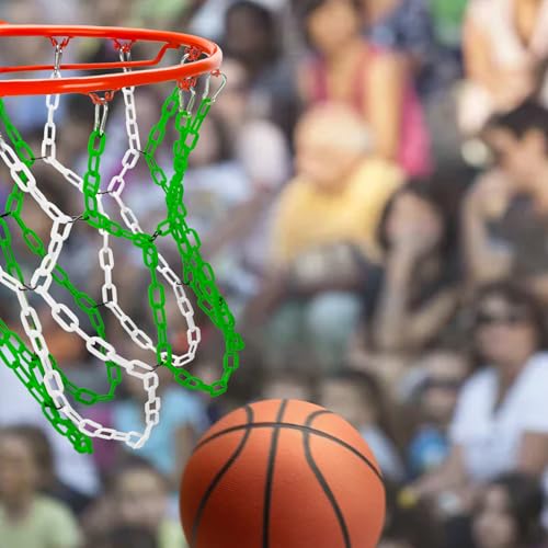 Basketball Net Replacement Heavy Duty,Resin Material, Anti-Rust Use Indoor Outdoor Standard 12-Ring Basketball Hoop - style: Green/White