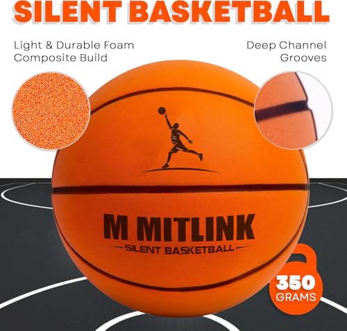 Silent Basketball Dribbling Indoor, Foam Silent Basketball Indoor Training Higher Bounce Noiseless Quiet Ball for Quiet Dribbling Gift for Youth (Tangerine)