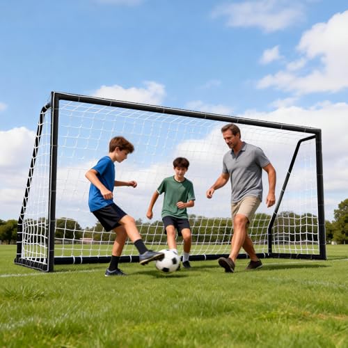 MOPHOTO Soccer Goal, 6X4/8x6/10x6.5/12x6/16x7/18.5x6.5/21x7/24x8ft Soccer Goals for Backyard, Full Size Soccer Goal for Teens & Adults Training - size: 12x6FT, style: PVC-Foldable-Black