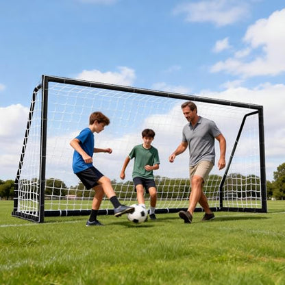 MOPHOTO Soccer Goal, 6X4/8x6/10x6.5/12x6/16x7/18.5x6.5/21x7/24x8ft Soccer Goals for Backyard, Full Size Soccer Goal for Teens & Adults Training - size: 12x6FT, style: PVC-Foldable-Black