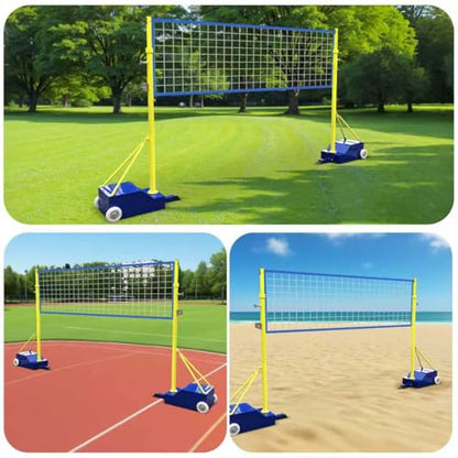 Volleyball Poles for Backyard with Net,Volleyball/Badminton Poles with Movable Heavy Duty Base,Volleyball Net Poles Adjustable 4 Heights,for Indoor Outdoor Stadium School Adults Kids