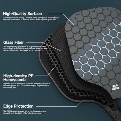Pickleball Paddles, USAPA Approved Fiberglass Surface Pickleball Set with Pickleball Rackets,16mm Thick Paddle with Pickleball Bag Large Sweet Spot