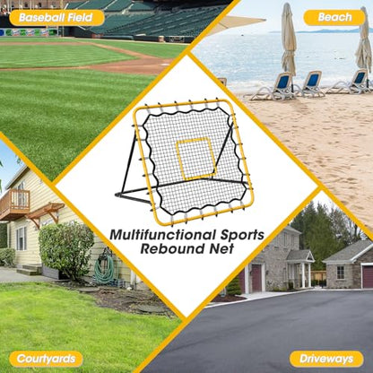 3.7×3.7FT Soccer and Baseball Rebounder Net,Volleyball Rebounder,Pitch Back Net,Multi-Sport Training Rebound Net,with Pitching Target,Adjustable Angles