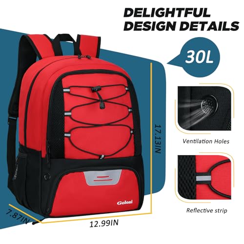 Goloni Soccer Bag, Basketball Bag with Ball Compartment & Shoe Compartment,Large Soccer Backpack for Basketball,Gym，Football - color: Red