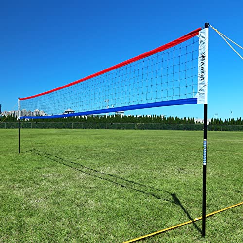 Heavy Duty Volleyball Net Outdoor with Steel Anti-Sag System, Adjustable Aluminum Poles, Professional Volleyball Nets Set for Backyard and Beach, Volleyball and Carrying Bag - color: Red and Blue