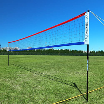 Heavy Duty Volleyball Net Outdoor with Steel Anti-Sag System, Adjustable Aluminum Poles, Professional Volleyball Nets Set for Backyard and Beach, Volleyball and Carrying Bag - color: Red and Blue
