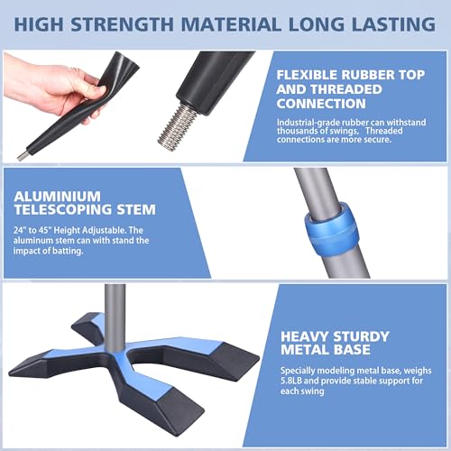 Baseball Tee for Hitting, Batting Tee with 5.8 LB Base, Softball Tee 24"-45" Height Adjustment, Hitting Tee for Baseball Training Accessories