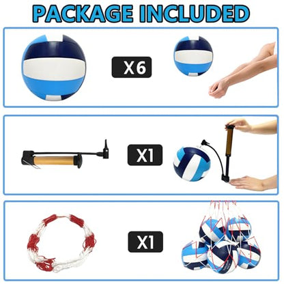 Official Size 5 Volleyball Balls, Waterproof Soft Bulk Recreational Volley Balls with Pump and Net Bag for Beach Pool Sand Training for Beginner