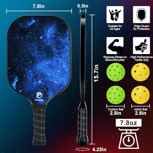 Dulce DOM Pickleball Paddles Set of 2/4 - USAPA Approved, 4 Indoor Outdoor Pickleball Balls, Fiberglass Surface Paddle Racket with Cover Bag, Ideal Training Equipment Gift for Men & Women
