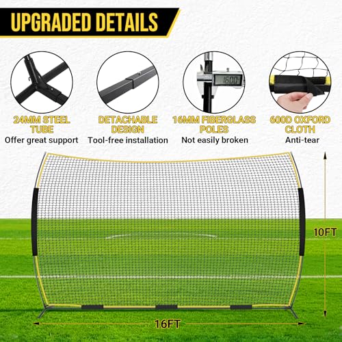 Barricade Backstop Net, 12x9 ft/ 16x10 ft/ 20x10 ft Ball Stop Netting with Carry Bag & Ground Stakes, Quick Setup, Portable, Perfect for Lacrosse, Baseball, Basketball, Soccer - size: 16x10 ft