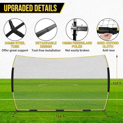 Barricade Backstop Net, 12x9 ft/ 16x10 ft/ 20x10 ft Ball Stop Netting with Carry Bag & Ground Stakes, Quick Setup, Portable, Perfect for Lacrosse, Baseball, Basketball, Soccer - size: 16x10 ft