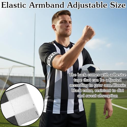 Mabor 4Pcs Captain Arm Bands for Soccer, Black Adjustable Soccer Captain Armband, Arm Bands Football for Adults Youth Rugby Basketball Volleyball Teams