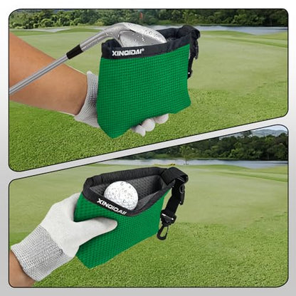 Golf Club and Golf Ball Cleaning Bag - Cleans Club Grooves, Golf Bag Accessories,Waterproof Clean Face Tech, Detachable Clip, Machine Washable,Golfer Gifts for Men(1-Pack,GREEN) - color: GREEN