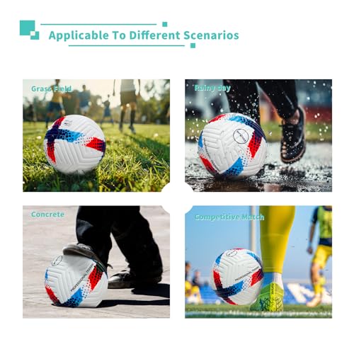 Soccer Ball Size 5,4 – Thermal Bonded Waterproof PU Leather, Professional Training & Match Ball for Youth & Adults, with Pump & Bag, Training Gift Set - color: blue