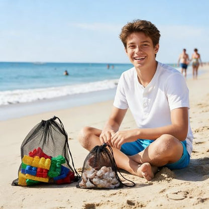 6 Pcs Mesh Drawstring Bag, Golf Ball Bag Nylon Mesh Storage Bags Sports Equipment Organizer Sack for Collecting Half Balls, Tennis, Toys, Beach, Travel