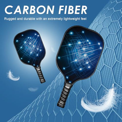 Pickle Ball Set Pickleball Paddles Set of 2 Carbon Fiber Pickleball Paddle Includes 4 Balls, 2 Ball Pickers, 1 Ball Bag Best Gifts for Junior and Professional Pickleball Equipment - color: Blue