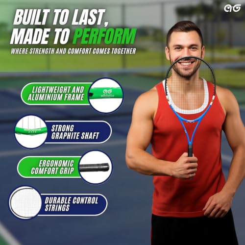 2 Player Lightweight Tennis Racket Training Set - 27-inch Adult Recreational Rackets for Men, Women, and Youth - Two-Color Variety Pack with Enhanced Grip Tape and Carry Bag for Easy Transport