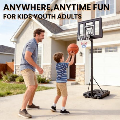 Portable Basketball Hoop 44” Backboard, 6–10FT Adjustable Outdoor Basketball Goal with Stable Fillable Base & Wheels, Shatterproof System for Kids, Teens & Adults - color: Black