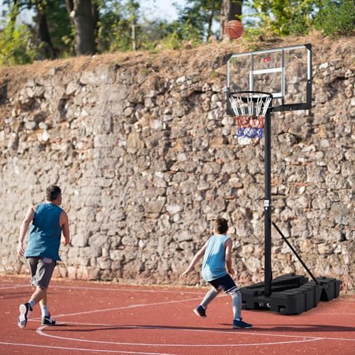 GYMAX Basketball Hoop, 7.54-10ft Adjustable Portable Basketball Goal with Extra Thick Fillable Base, Foldable, Shatterproof PC Backboard, Indoor & Outdoor for Driveway, Backyard, Court, Adults Teens