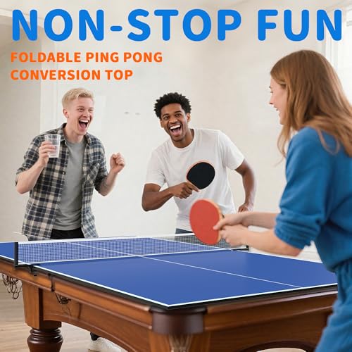8X4 FT Ping Pong Table Top, Foldable Table Tennis Table for Billiard and Pool Tables, Indoor Table Tennis Conversion Top with Net & Premium Foam Padding - Perfect for Family Game Rooms - color: Blue