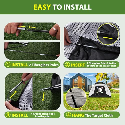FILORI Golf Practice Net 10x7FT - Golf Hitting Net with Tri-Turf Mat, 8 Balls, Tee & Carry Bag, Indoor/Outdoor Backyard Training for Driving Chipping Swing, Ideal Gifts for Men Dad Husband Golfer