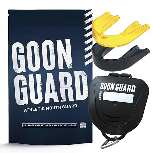 Goon Guard Hockey Mouth Guard Strapless - Hockey Mouth Guard for Youth, Adults, & Braces: 2X The Impact Absorption, Made in The USA, Case Included - color: Black/Yellow, size: Adult